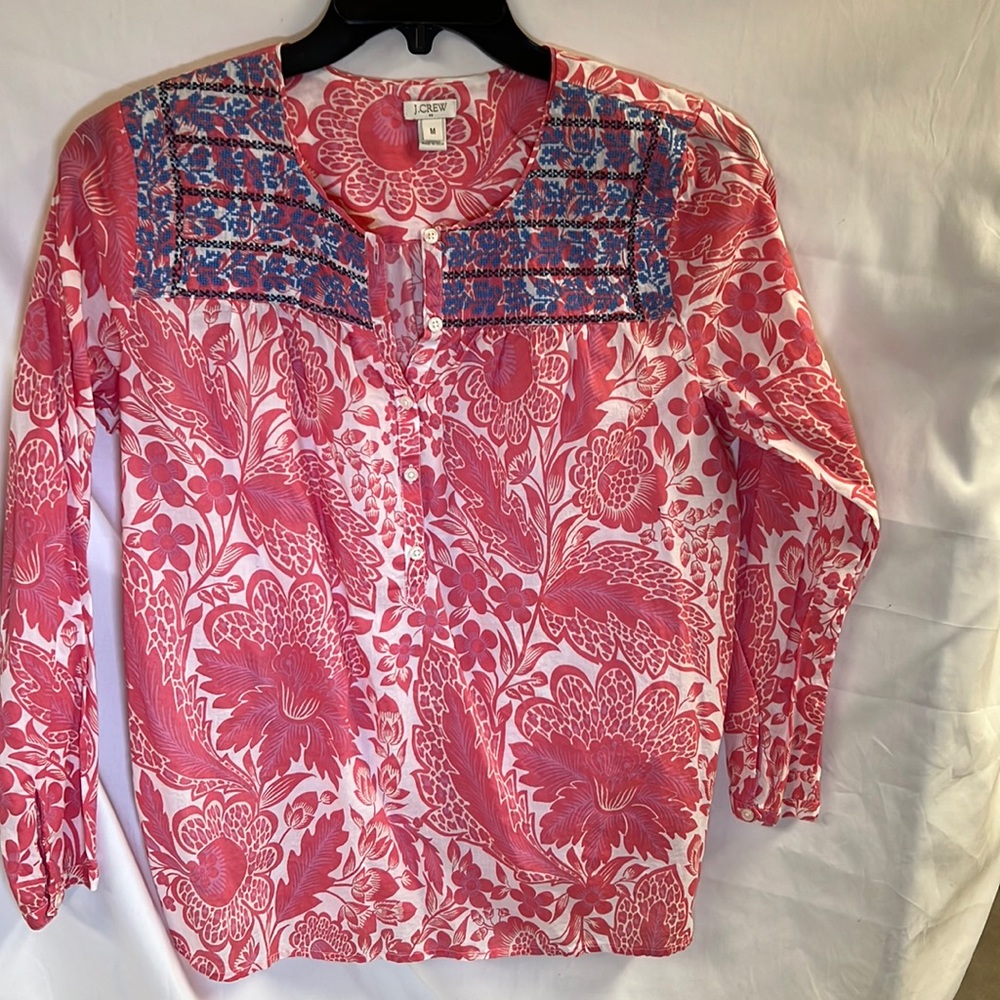 J crew pullover blouse.  Embroidery detail.